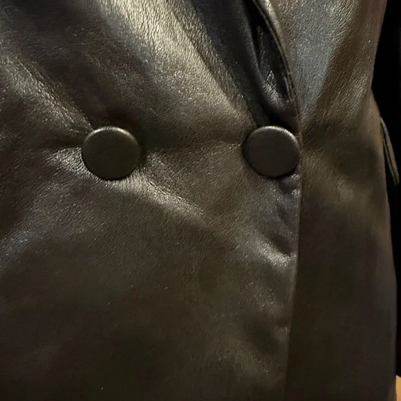 Alice + Olivia Kyrie Vegan Leather Blazer Romper | Black Faux Leather | Back Zip - Picture 3 of 10